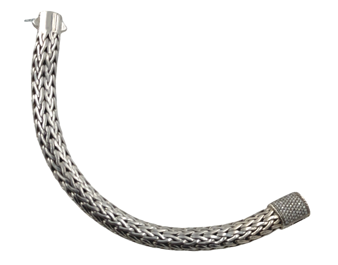 John Hardy Woven Cable Diamond Link Sterling Silver Bracelet. - Image 2