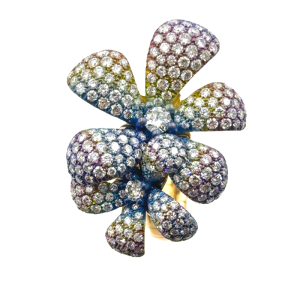 Floral design 18K gold anodized titanium diamond ring by Chantecler