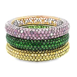 Estate Collection of (3) Designer Gold Tsavorite and Sapphire Bangles by Etho Maria