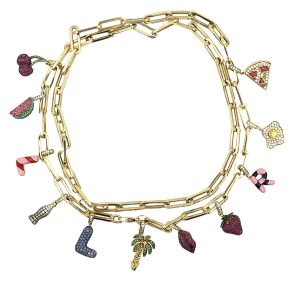 Estate Designer Gold, Diamond and Gemstone (11) Charm Necklace by Khai Khai