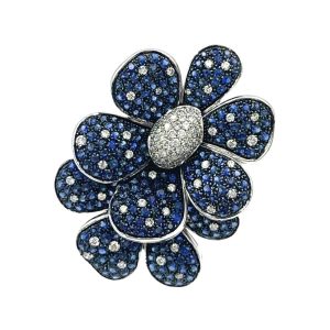 Estate Designer White Gold, Diamond and Sapphire Flower Ring