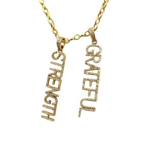 Estate Yellow Gold and Diamond "Grateful & Strength" Charm Necklace
