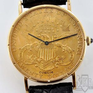 MK Personal Collection Corum 1898 $20 Gold Coin Men's Wristwatch Circa 1990's