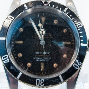 MK Personal Collection Rare Tropical Rolex James Bond Four Line Submariner Ref 6538 Wristwatch Circa 1958