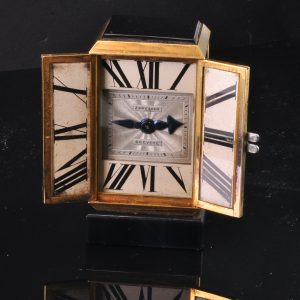 MK Private Collection Rare Art Deco Diamond and Onyx Triptych Clock by Janesich