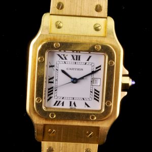 MK Personal Collection Rare Men's 18k Yellow Gold Cartier Santos Automatic Wristwatch Circa 1995