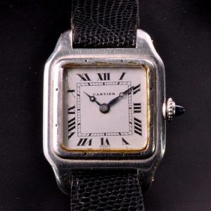 MK Personal Collection Super Rare Cartier Santos Dumont Platinum Gentleman's Wristwatch Circa 1920's