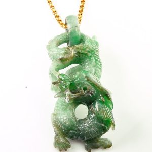MK Personal Collection 19th Century Carved Jadeite Jade Dragon Necklace