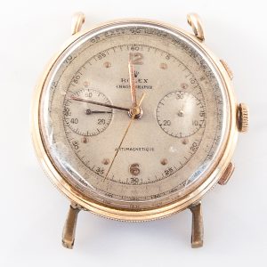MK Personal Collection Rolex 18k "Coin Edge" Anti Magnetic Chronograph Wristwatch Ref 4062 Circa 1950's