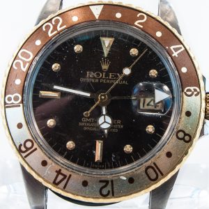 MK Personal Collection This is Rolex GMT Master Two-Tone Root Beer Wristwatch Ref 16753 Circa 1980