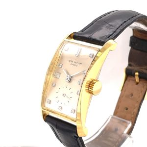 MK Personal Collection Unique Diamond Diamond 18K Yellow Gold Patek Philippe "Hour Glass" Wristwatch Ref 1593 Circa 1955