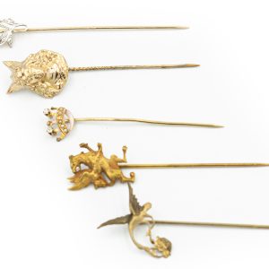 Estate Art Nouveau Collection of (5) Yellow Gold Stick Pins