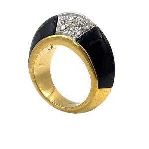 1970's 18K Yellow Gold Diamond and Onyx Ring