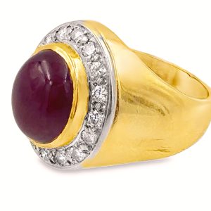 18K Yellow Gold Diamond and Ruby Ring