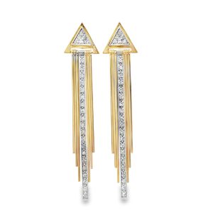 Vintage cascading ear pendants featuring triangular posts.