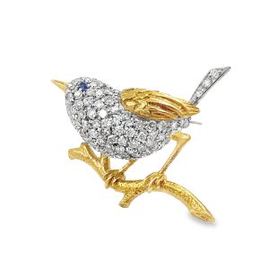 Tiny Whimsical Diamond studded Sparrow Pin By Tiffany & Co
