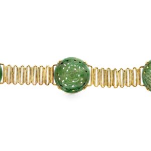 Art Deco 14K Yellow Gold and Jadeite Jade Bracelet