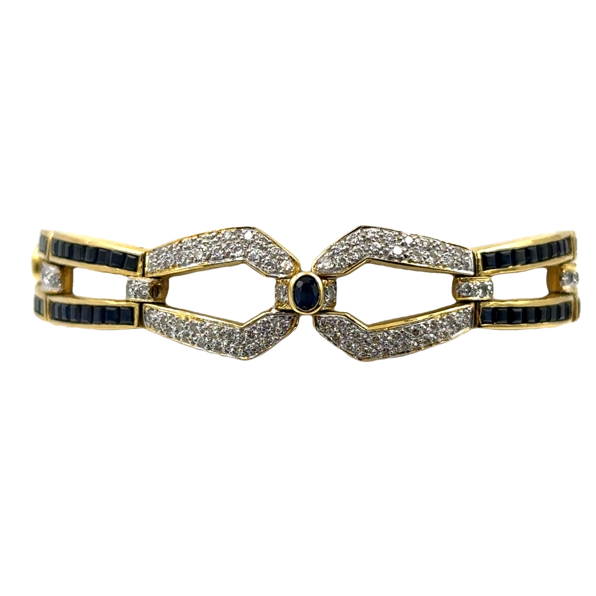 18K Yellow Gold Diamond & Sapphire Bracelet - Image 5