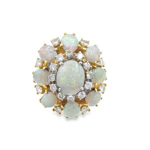 Vintage 18k Domed Opal Diamond Ring
